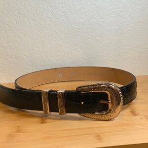 Black Leather Belt with Silver Buckle